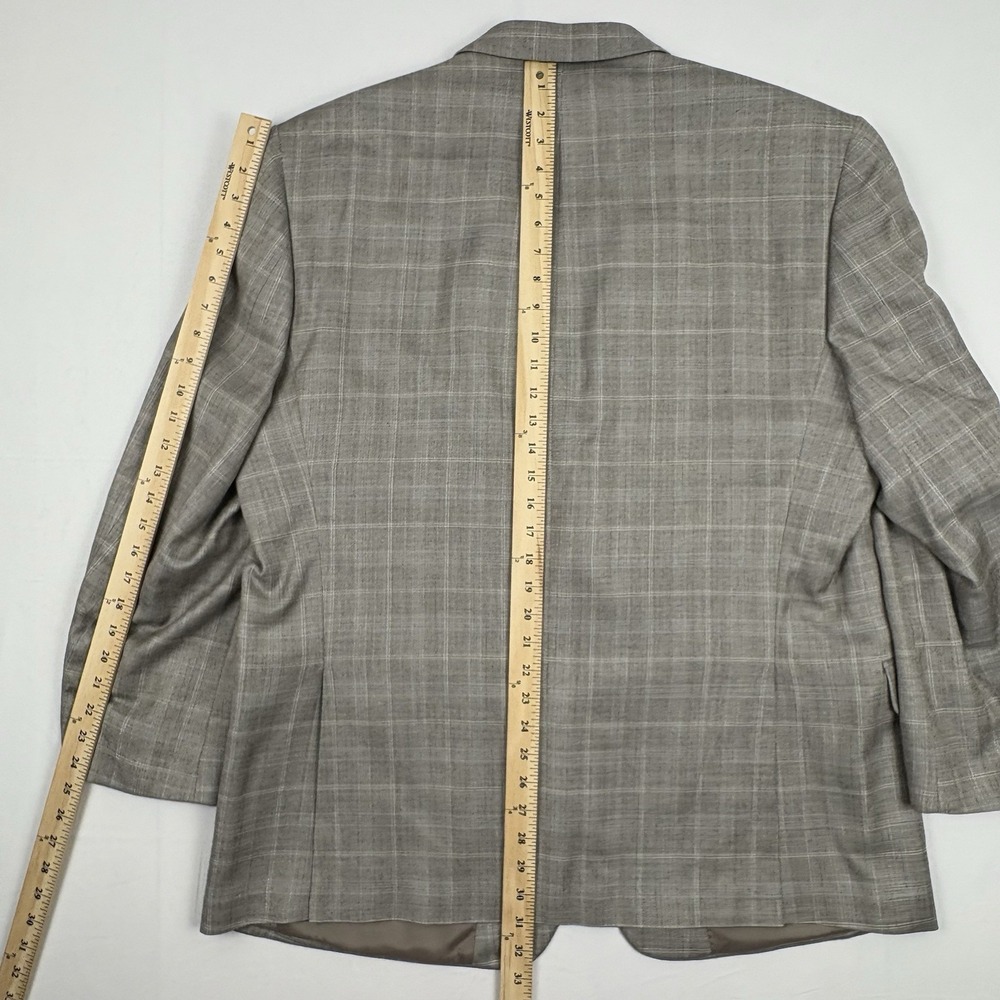Calvin Klein Birdseye Silk/Wool Blend Sport Coat 48R Gray Tan Windowpane Plaid - Picture 15 of 15